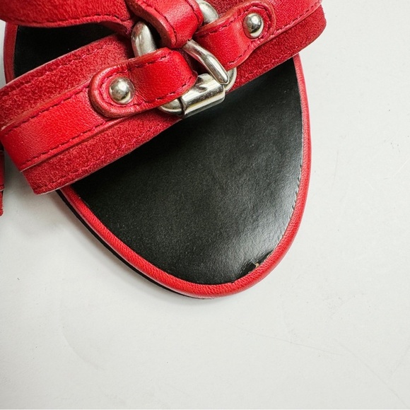 Giuseppe Zanotti For Balmain Red Suede Buckle Strappy Sandals Size 38 - Picture 9 of 14